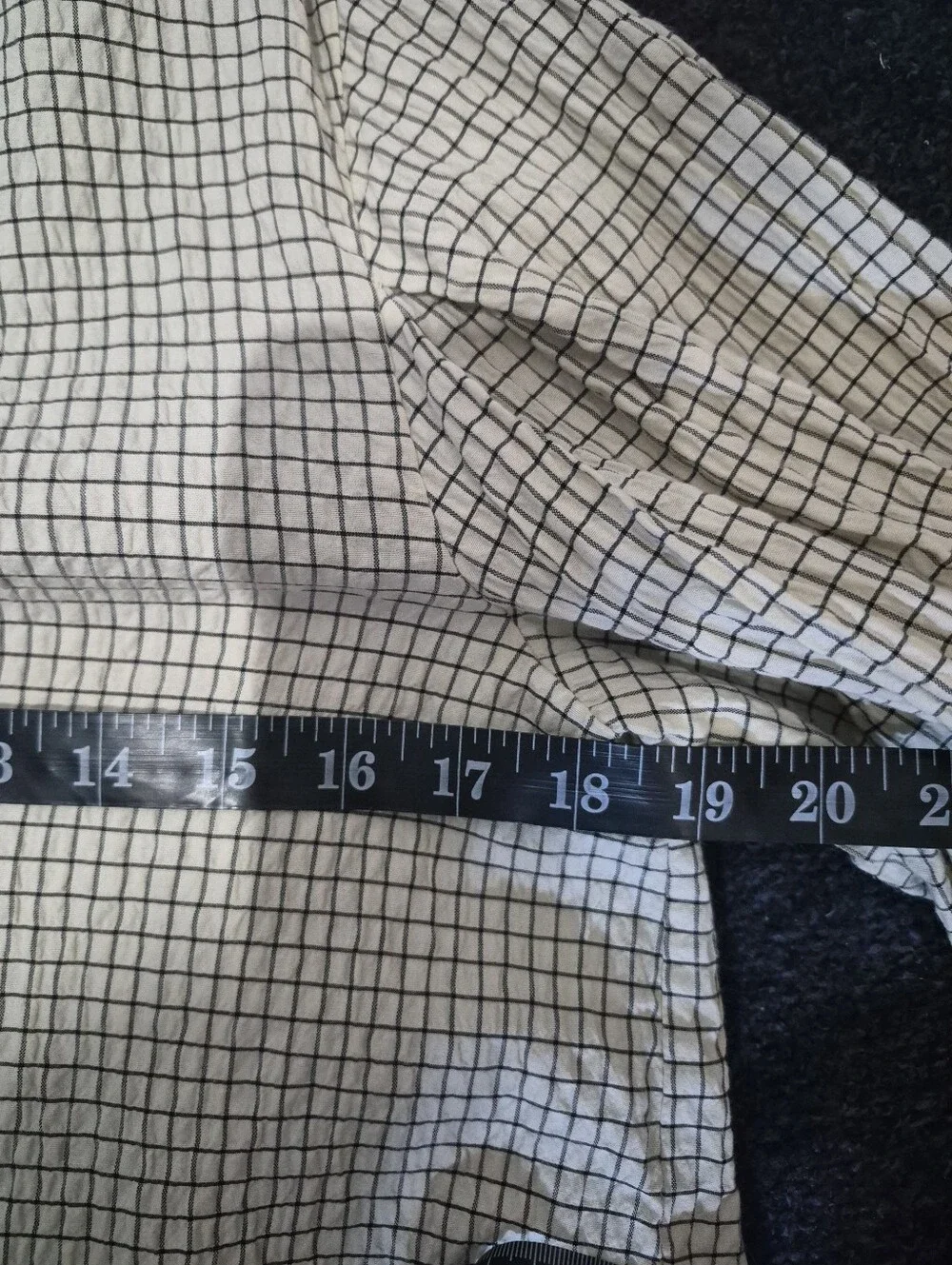 Zara Textured Windowpane Balloon Sleeve Open Back Blouse Cream Black